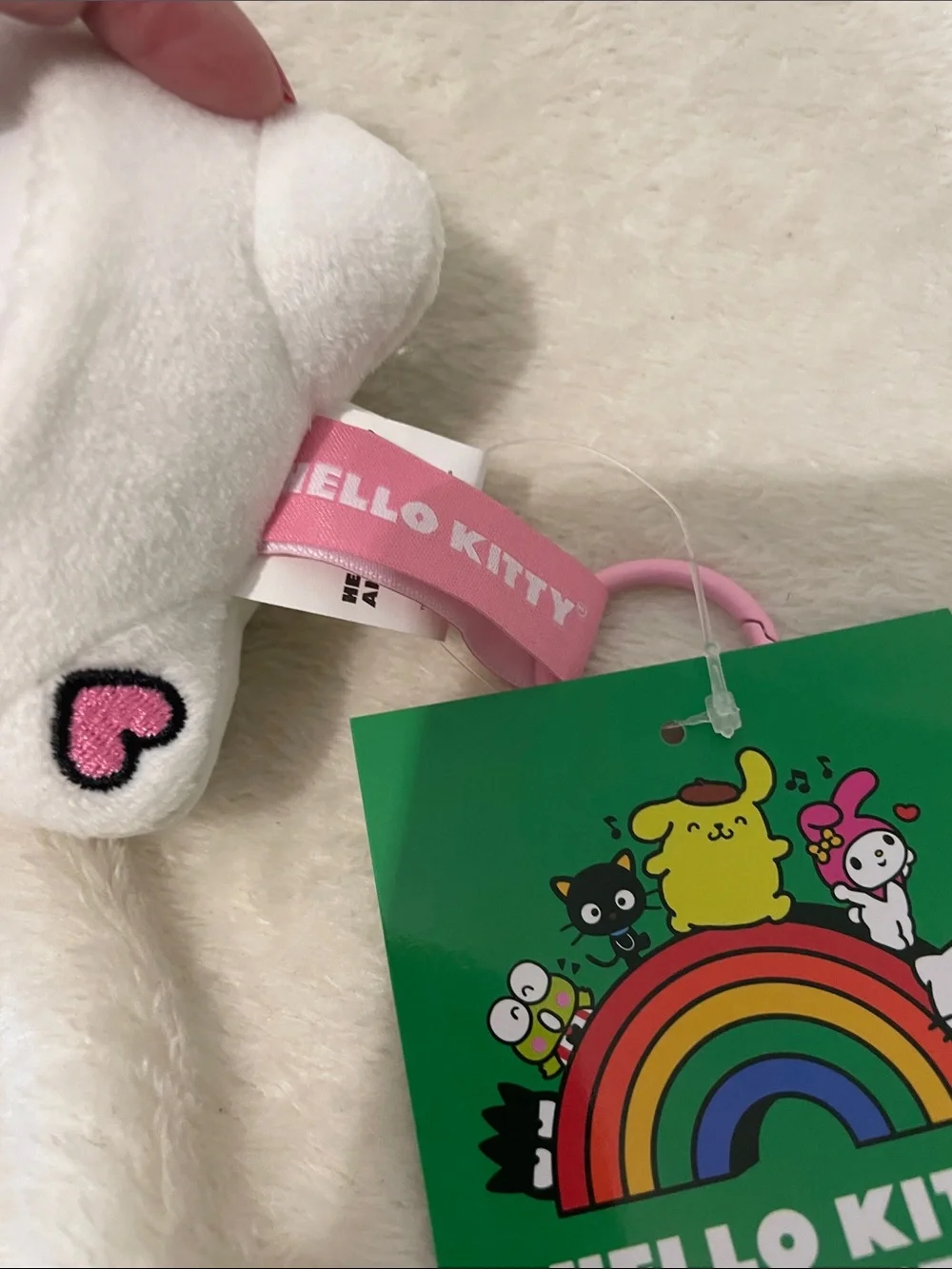 Hello Kitty White Plush Key Ring with Pink Details